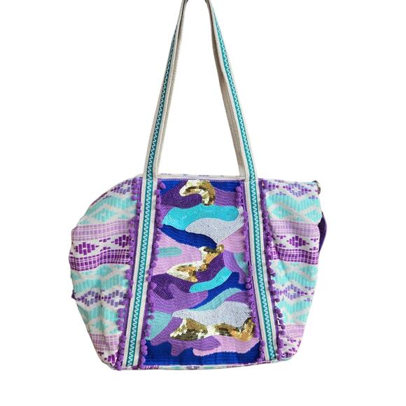 Vibrant Sequin Shoulder Bag in Purple and Gold - Picture 1 of 11